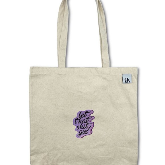 Let That Shit Go Purple Embroidered Tote Bag - Beige - Picture 1 of 5